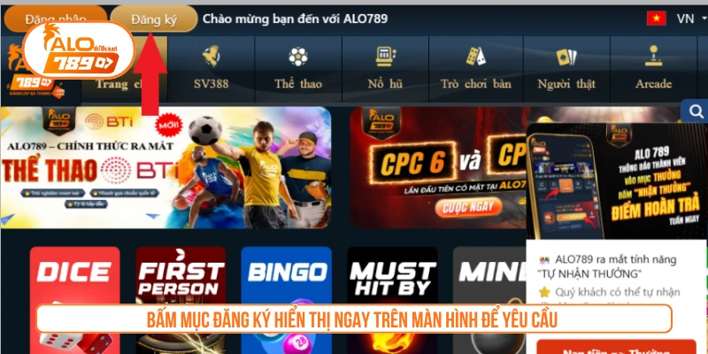 Bấm mục đăng ký hiển thị ngay trên màn hình để yêu cầu 