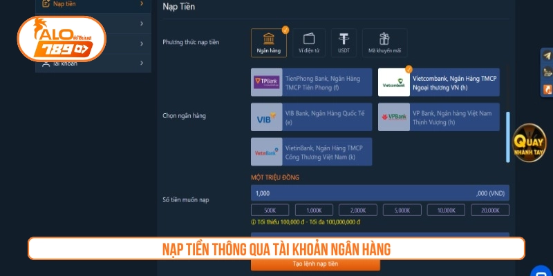 Phương thức nạp tiền ALO789 với tài khoản ngân hàng