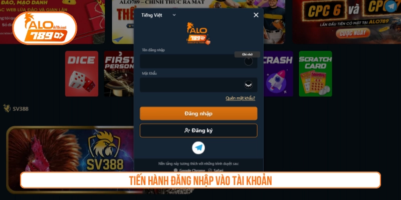 Tiến hành đăng nhập vào ALO789 trước khi yêu cầu rút tiền